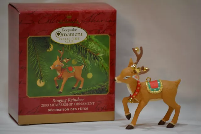 2000 Hallmark Membership Ornament Ringing Reindeer NIB