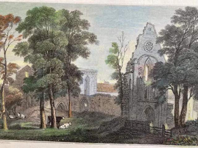 Colour Valle Crucis Abbey Denbighshire 1812 Engraving W Radclyffe  H Gastineau
