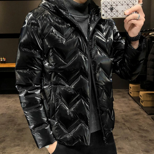 Mens wet look sales puffer jacket
