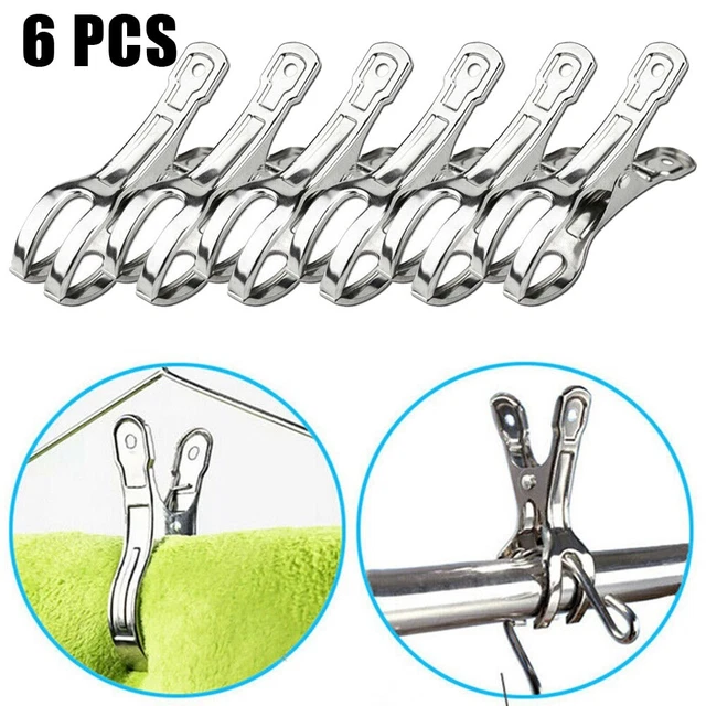 6Pcs 9CM Acier Inoxydable Résistant Grand Plage Serviette Pinces à Linge Broches