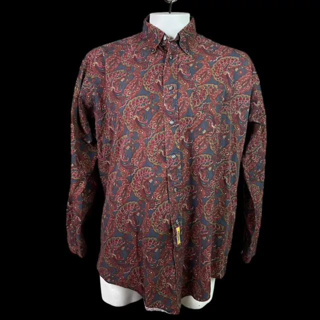 Vintage 80s BD Baggies Paisley Button Down Shirt Retro Men’s XL