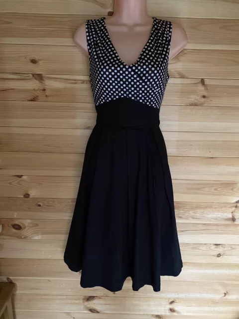 Lindy Bop Polka Dot Black/White Vintage Retro  Dress Rockabilly Size 10 VGC