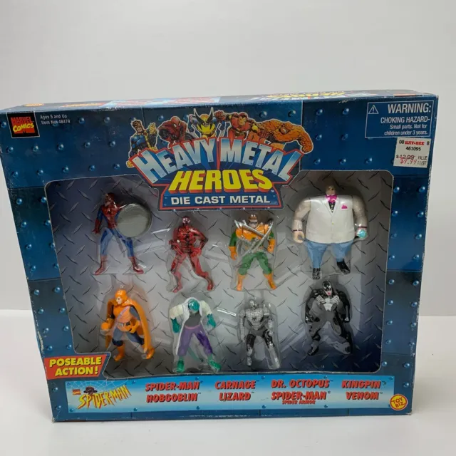Marvel Heavy Metallic Heroes 8 Die Cast Metal Figures Toy Biz SEALED - 1999