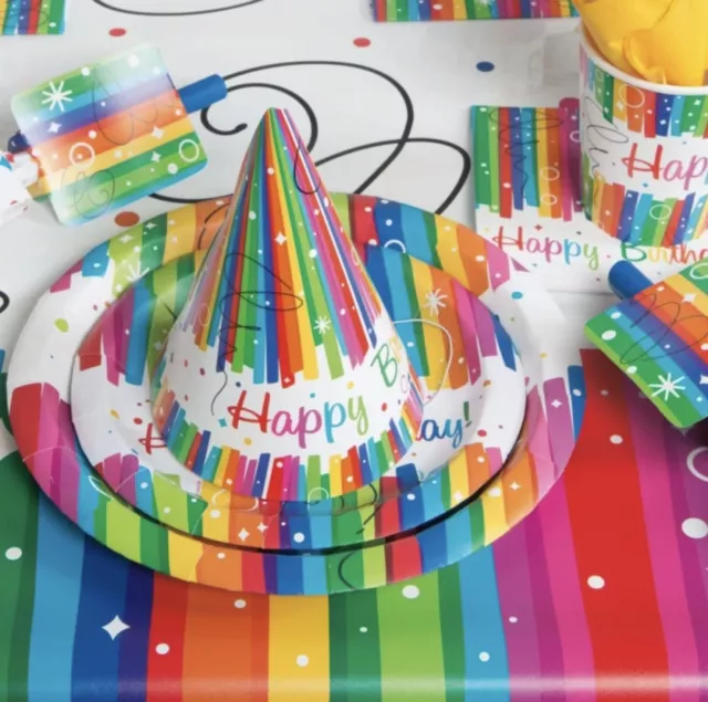 Rainbow ribbons themed birthday party decorations & party table decorations