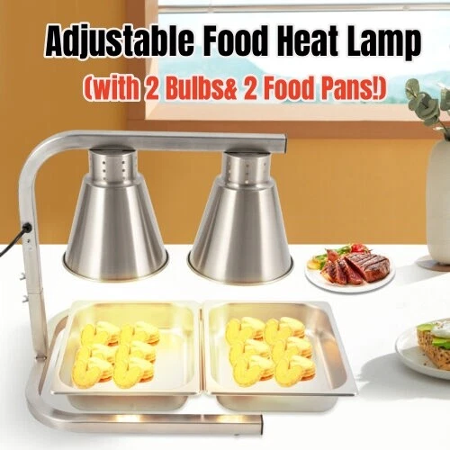 Dual Bulb Heat Lamp Food Warmer Commerial Fry WARMER w/Two PAN Home Food Warming