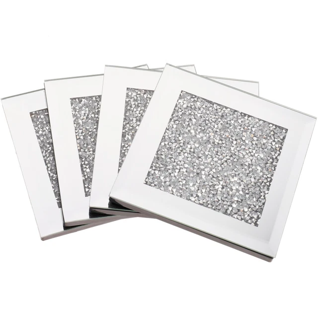 4 Pcs Drink Cup Mat Glass Tea Coaster Coffee Mugs Glass Rhinestones