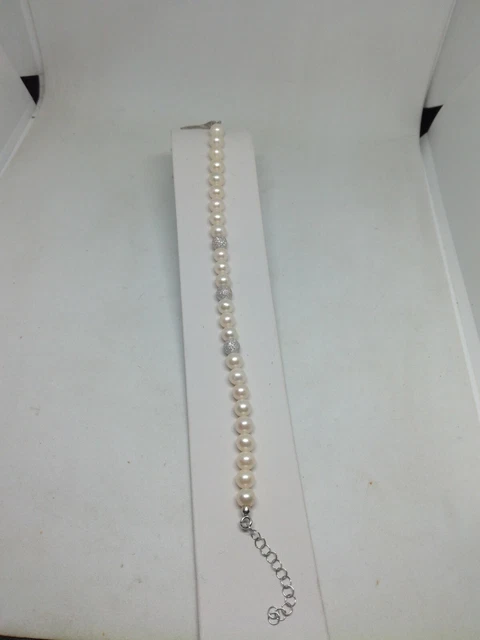 Bracelet Argent Perles Cultivé D'Eau Douce Sphères Meules Diamantées MM 6-6,5