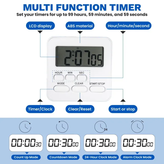 Magnético Temporizador Cocina Reloj Pantalla Digital Cuenta Atrás Alarma de &