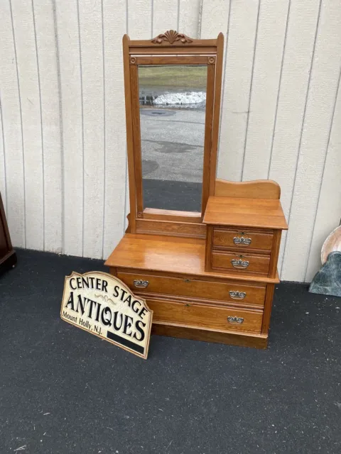 65144 Antique Victorian Oak Dresser Chest with Mirror