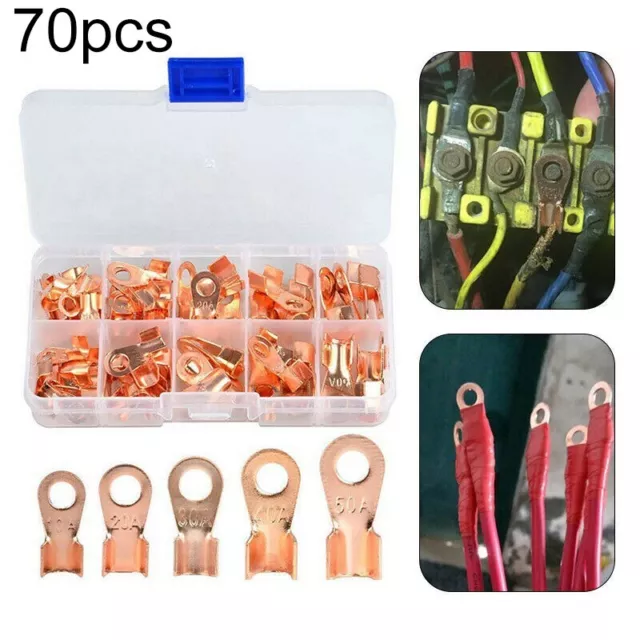 70* Copper Tube Terminals Battery Welding Cable Lug Ring Crimp Connectors Kit