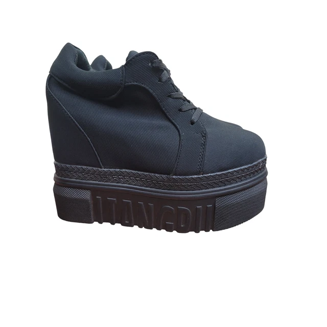 ACE SHOCK Women's Fashion Black Platform Sneakers High Hidden Heel Sz US 9