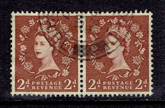 GB Elizabeth II 1955-1958 Definitives Wilding Block of 2 Used 2d Watermark 165