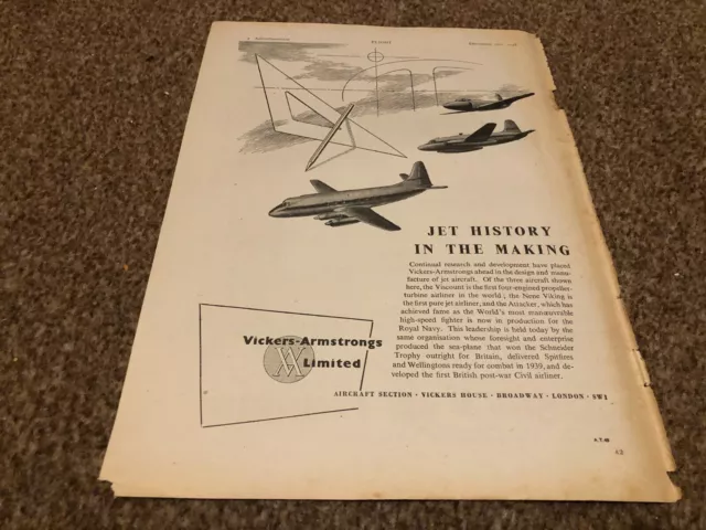 Anuncio Ac72 11X8 Vickers Armstrongs Limitado - Historia De Jet En Fabricación