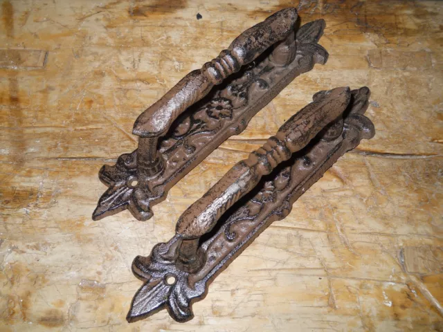 2 Large Cast Iron Antique Style FANCY Barn Handle, Gate Pull, Shed Door Handles