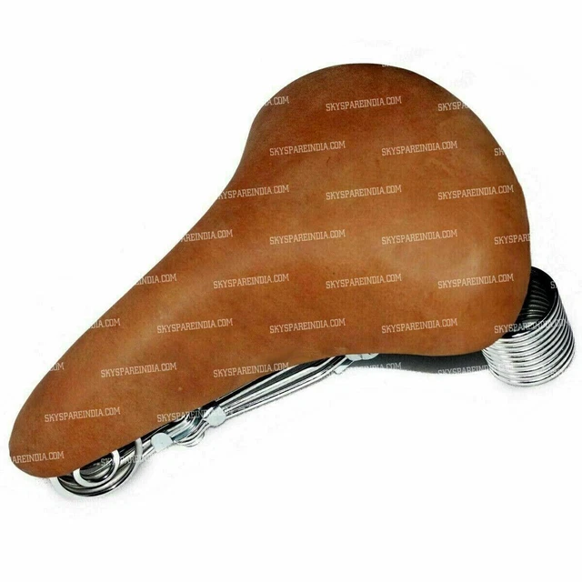 Selle Vélo Vintage Cuir - Marron Tabac - Rétro Saddle - Set Avec Tige - Sky Spare India