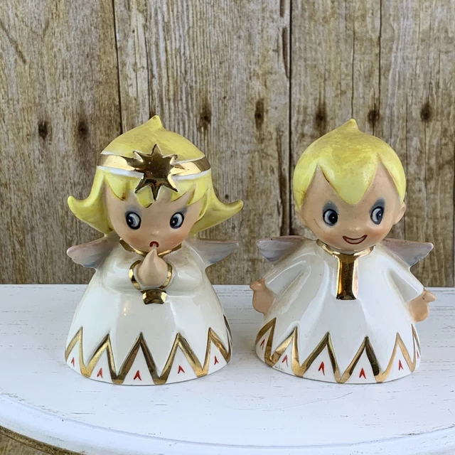 Lefton Christmas Angel Girl Boy Candle Holder MCM 2559 Vintage 60s
