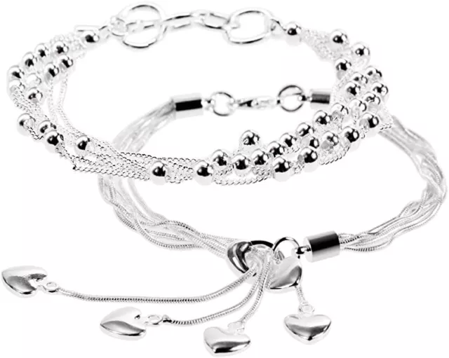 Lictin Armband Damen 925 Silber 20cm Schmuck 2 Teilig Silberarmband