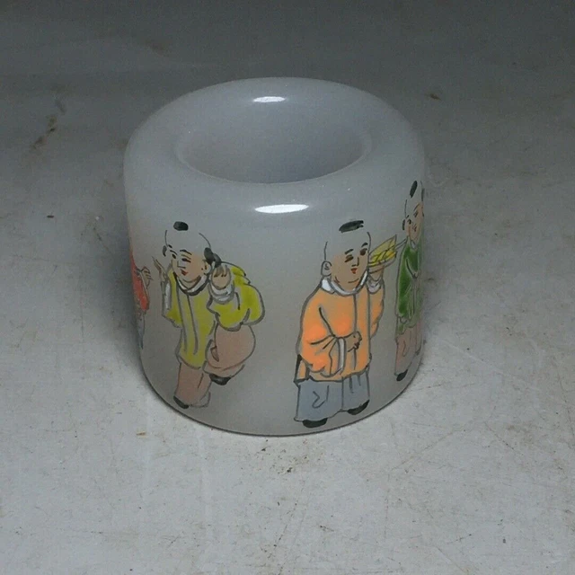 Exquisite Old Chinese Chinese glaze Hand Painted character Pull finger Ring 6901