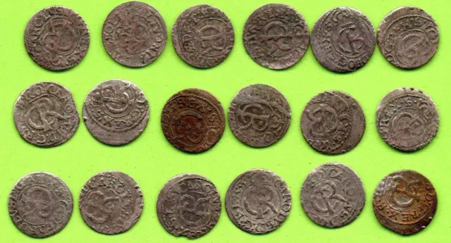 Sweden Latvia Riga Livonia Schilling 1661-64 Lot of 18 Coins F-VF/vf Carl XI 625