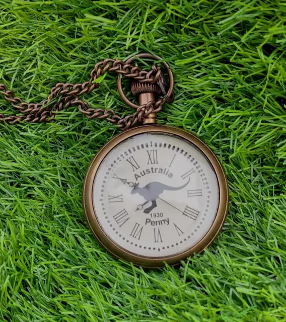 Reloj de bolsillo de latón grabado de estilo antiguo con cadena de regalo...