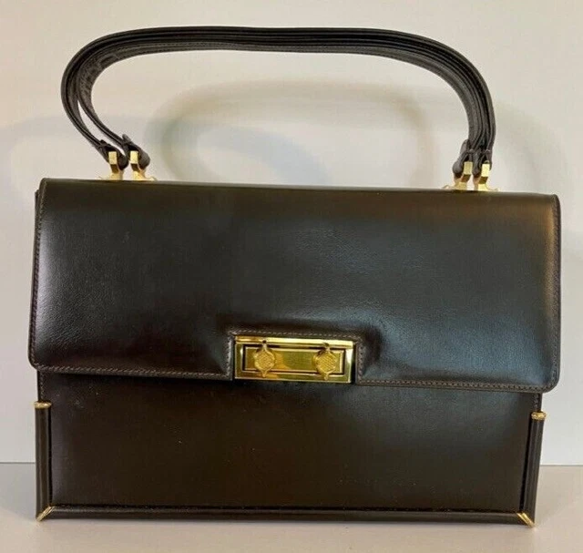 NWT Rare Vtg Florentine Leather Works Italian Black Accordian Style Kelly Purse