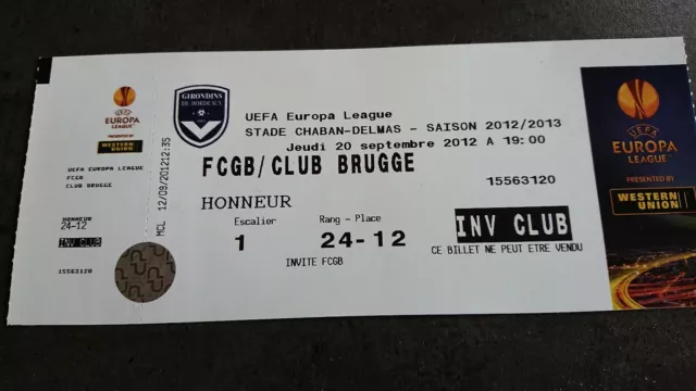Bordeaux Brugge Fcgb Club Brugge Belgique Ticket Europa League 2012 2013