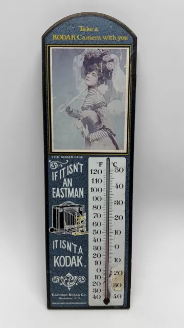 Eastman Kodak Girl Thermometer Era Old Time Antique Advertising Wood 22 Inch