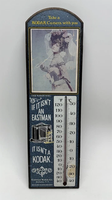Eastman Kodak Girl Thermometer Era Old Time Antique Advertising Wood 22 Inch