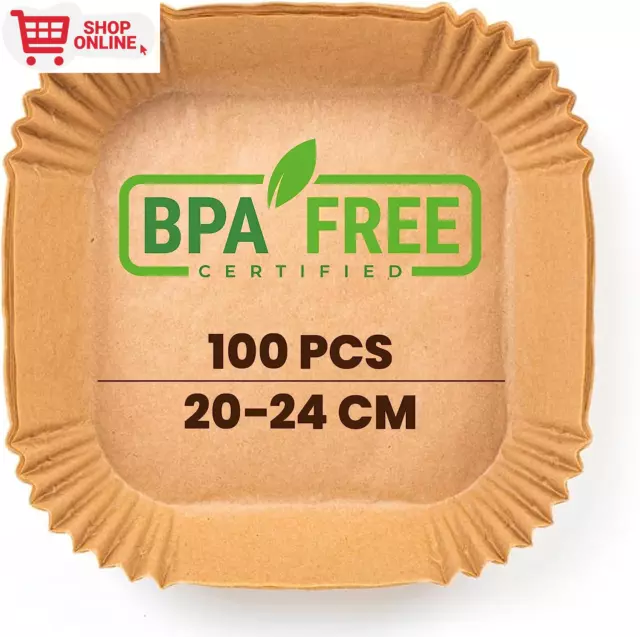Carta Forno per Friggitrice Ad Aria 100 Pezzi Food-Grade BPA Free 20 X 20 X 4,5 2