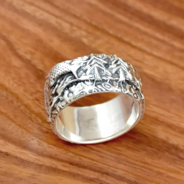 Anillo de naturaleza, anillo de plata de ley 925, anillo de montaña, anillo...