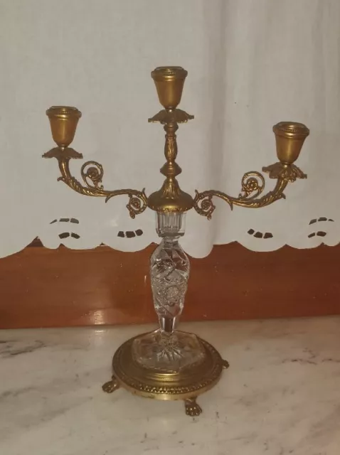 Coppia di candelabri vintage primi anni 60 candelieri ottone e cristallo