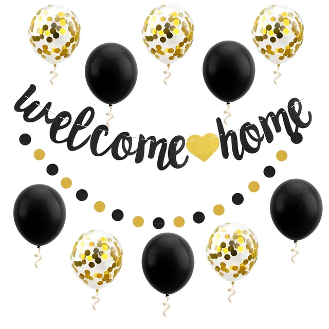 Lakigoes Welcome Home Deko Set - Schwarz Gold Mit Banner & Luftballons Für Heimkehr-Party