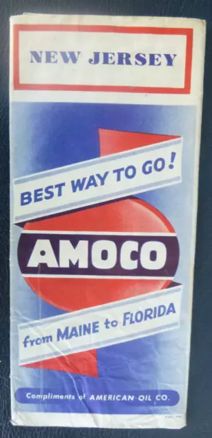 1946 New Jersey road map Amoco oil gas New York insert