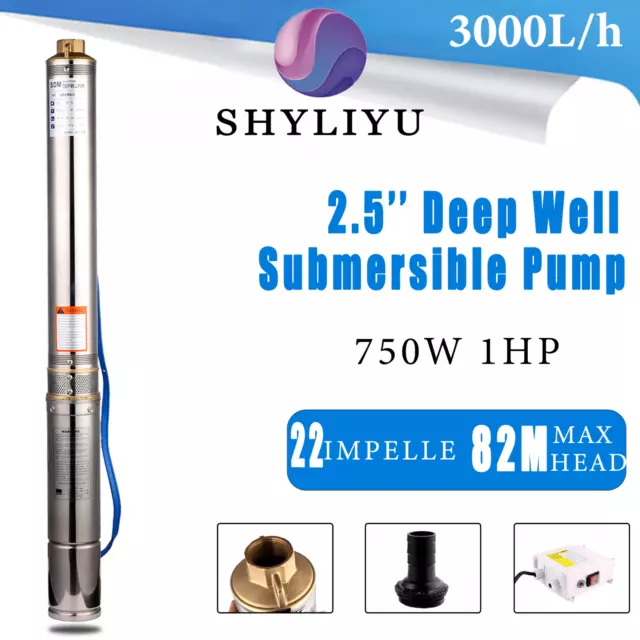 SHYLIYU 2.5" 1Hp Deep Well Pump Submersible Water Pump Stainless Steel 220V/60Hz