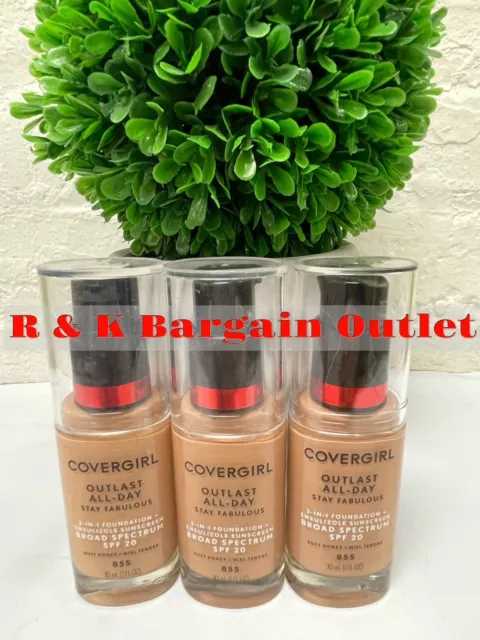 3 ~ COVERGIRL OUTLAST Stay Fabulous ALL DAY 3-IN-1 Foundation 855 Soft Honey New