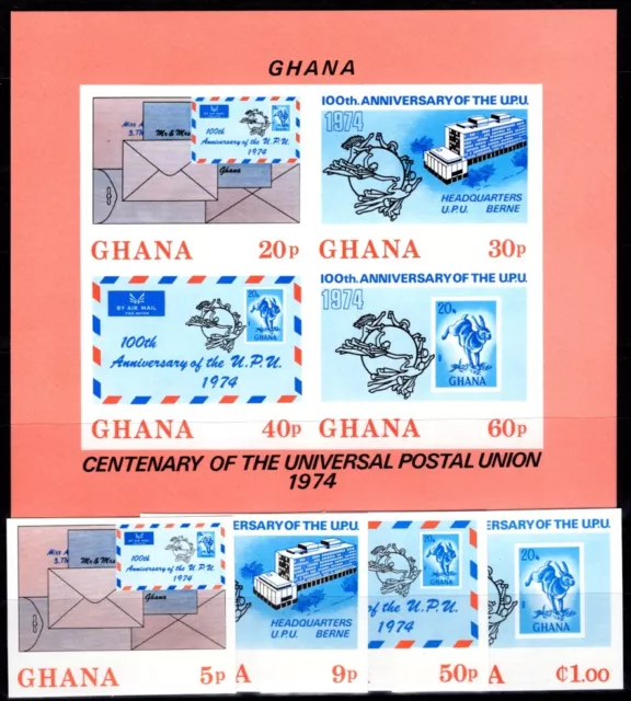 Ghana 1974 548-551B,Block55B  ** Postfrisch Postrisch Tadellos Upu Motiv (00004