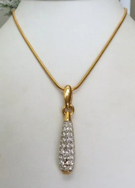 Vintage Designer Swan Signed Pave-Set Crystals Dangling Pendant Chain Necklace