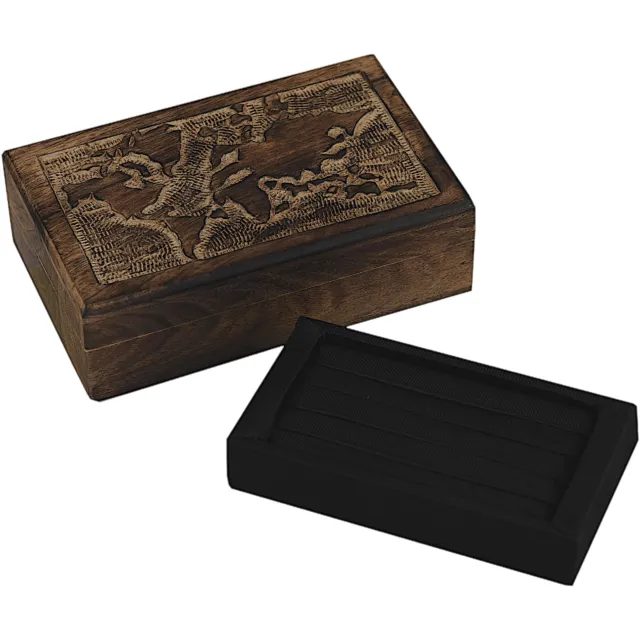Schmuckkiste Schatulle Holz Kästchen Box Dose Weltkarte mit Samteinlage