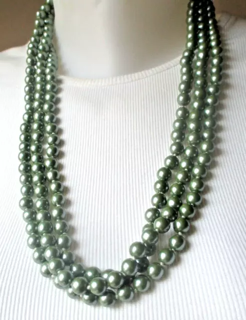 Ancien grand collier sautoir 2 m perles superbes vert nacré bijou vintage 3420