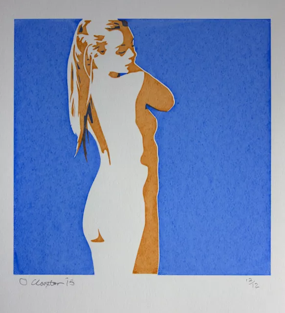 Nude Girl Screen print hand made original design woman lady female decorative