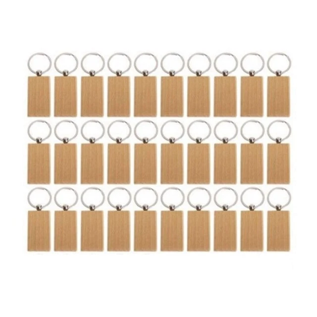 30 StüCk Leere Holz-SchlüSselanhäNger, Rechteckig, GravurschlüSsel, DIY-Hol4492