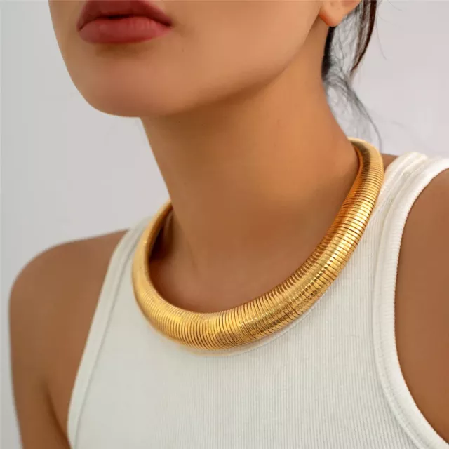 Chunky Choker Necklace Torque Statement Big Exaggerated Thick Gold Silver Collar