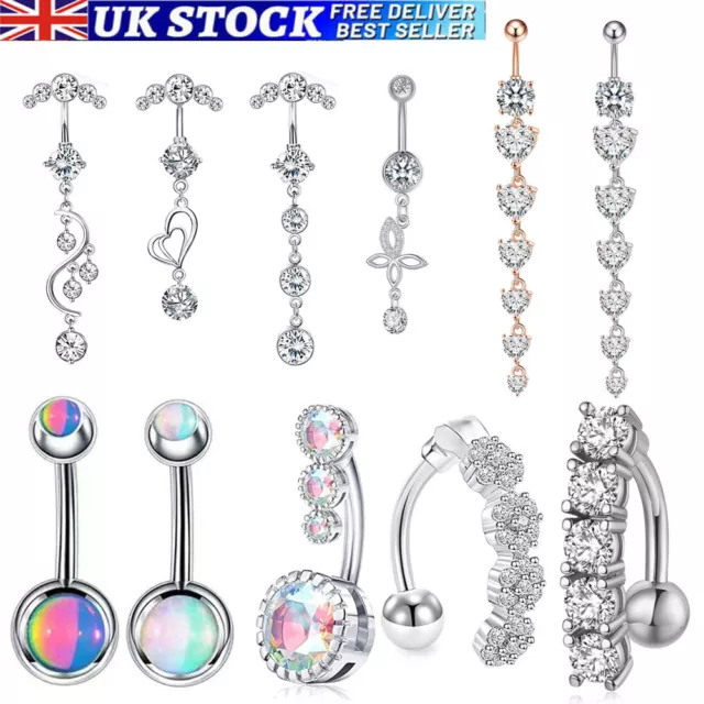 Belly Bars Navel Rings CZ Crystal Gems Belly Button Bar Body Piercing Jewellery