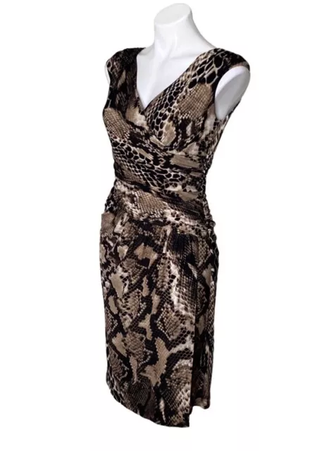 Lauren Ralph Lauren Womens 6 Slinky Snake Print Ruched Faux Wrap Cocktail Dress