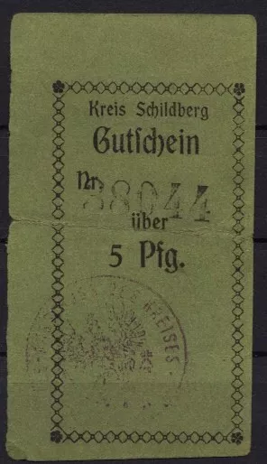 [14304] - NOTGELD SCHILDBERG (heute: Ostrzeszów), Kreis, 5 Pf, -01.06.1917. Ties