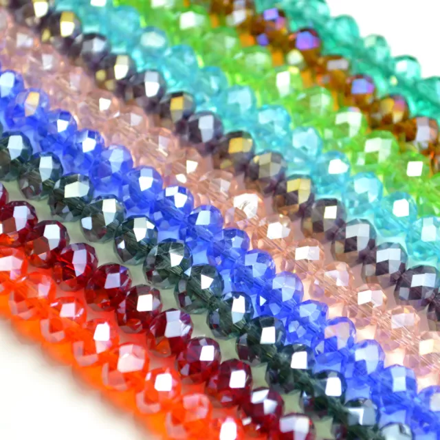 Faceted Rondelle Crystal Glass Beads 4Mm,6Mm,8Mm,10Mm - Pick Ab Colour