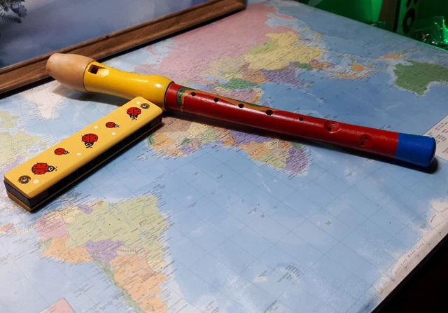 Lot de 2 Instrument De Musique En Bois Flûte + Harmonica/Envoi Rapide et soigné 2