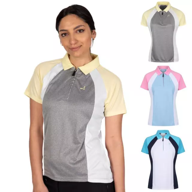 Under Par Ladies Zip Neck Stretch Top Quick Dry Women Short Sleeve Polo Shirt