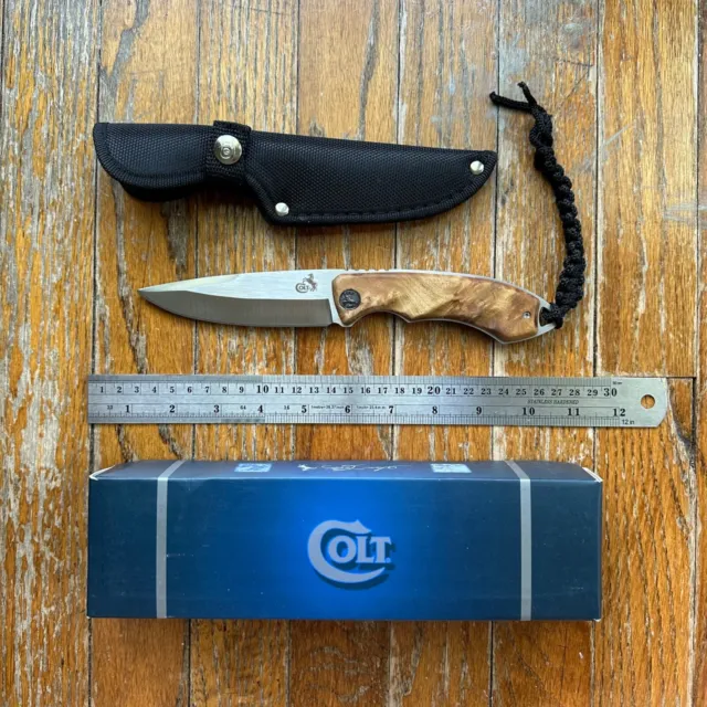 COLT CT 259 Burl Wood 4" Fixed Blade Hunter Knife w/Sheath #CL4