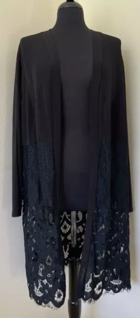 Siren Lilly Maternity Black Crochet Lace Kimono / Open Cardigan 3/4 Sleeve Sz 2X